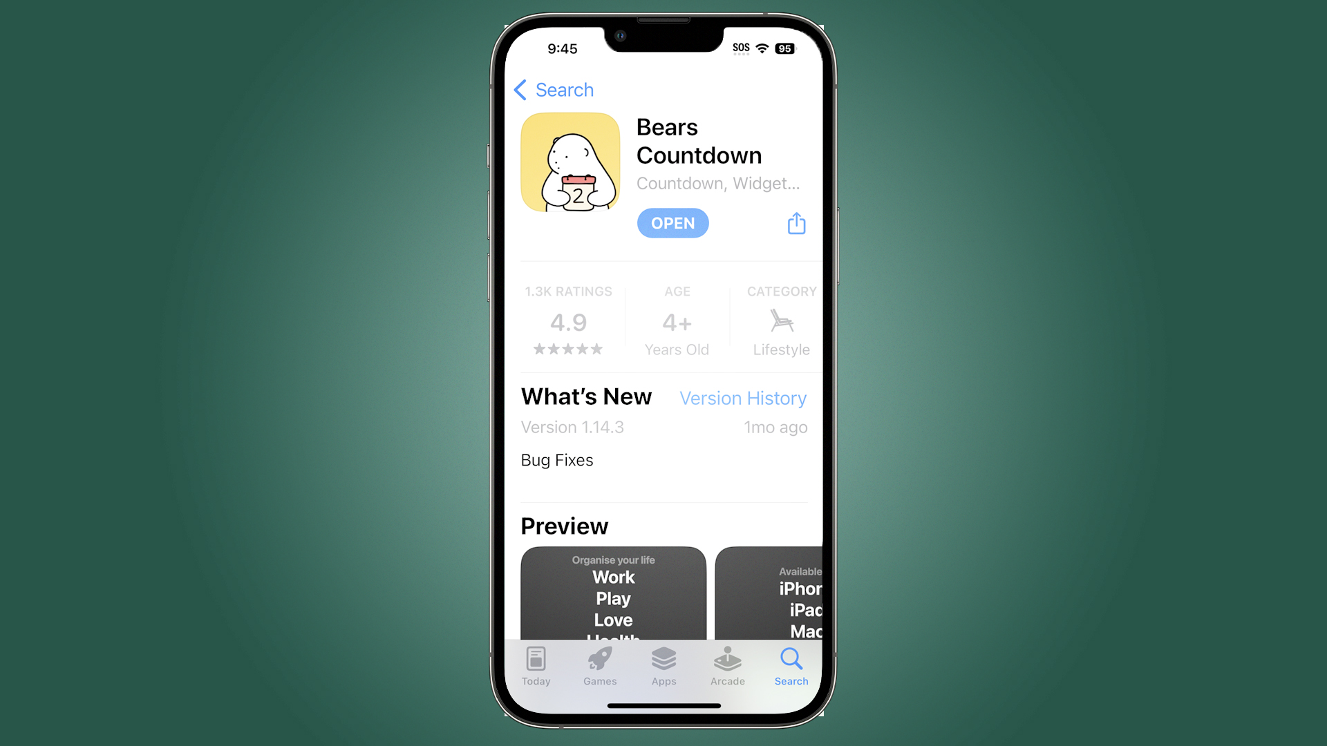 Bears Countdown app in store